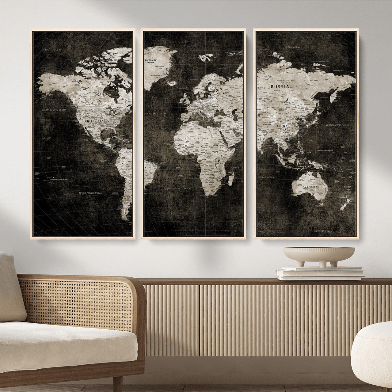 94581666-MGV-CV-36X24 - World Map Wall Art Canvas Print, Modern Decorative Framed Map Artwork Prints for Living Room, Office, Bedroom Wall Decor