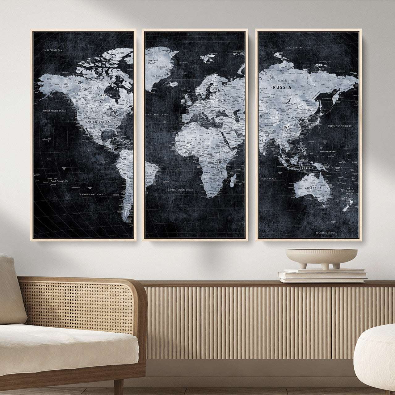 86893704-MGV-CV-36X24 - World Map Wall Art Canvas Print, Modern Decorative Framed Map Artwork Prints for Living Room, Office, Bedroom Wall Decor