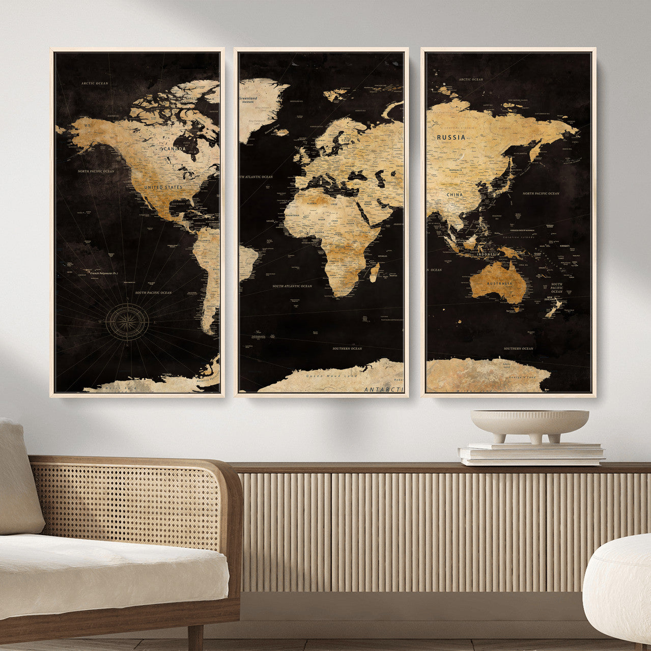 70468159-MGV-CV-36X24 - World Map Wall Art Canvas Print, Modern Decorative Framed Map Artwork Prints for Living Room, Office, Bedroom Wall Decor