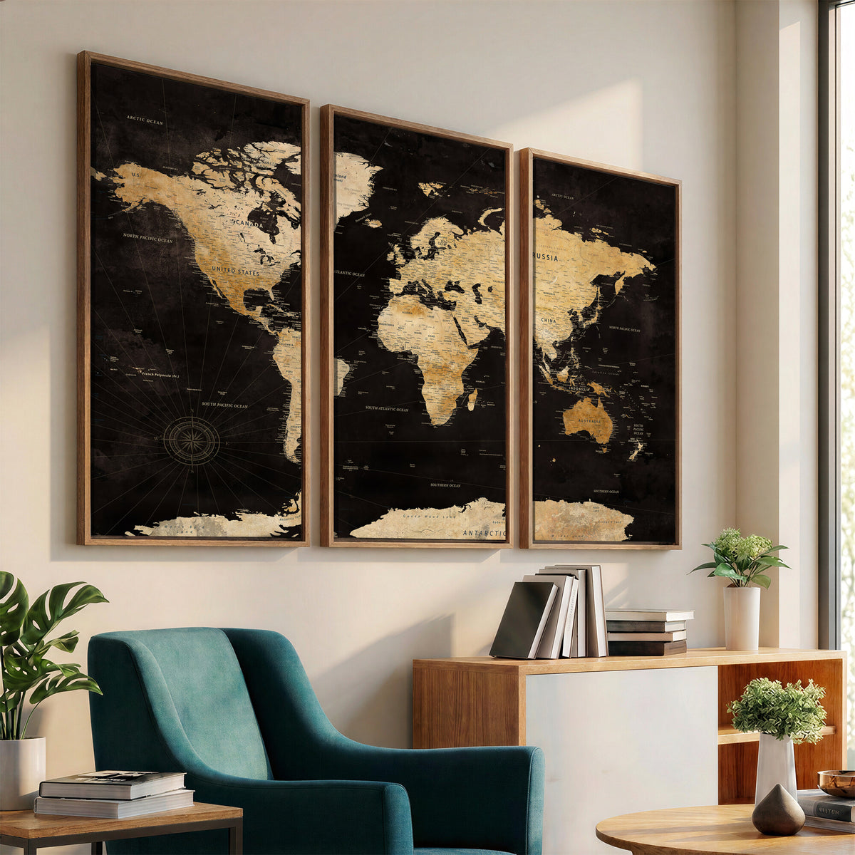 70468159-MGV-CV-36X24 - Extra Large World Map Canvas Print – Detailed Map Classic