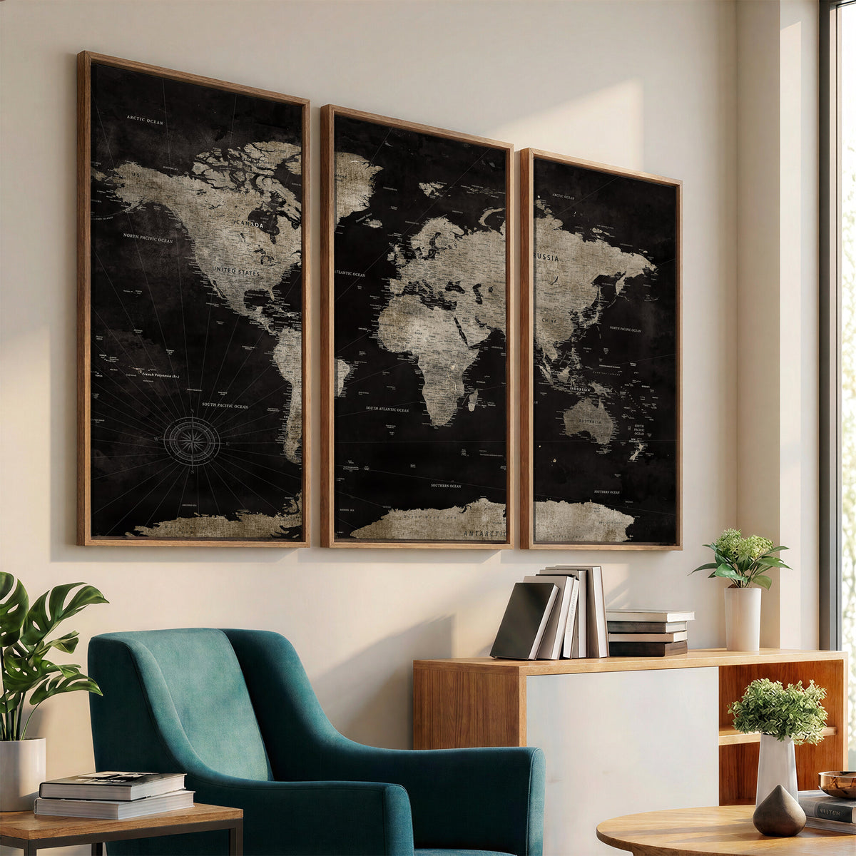 56225956-MGV-CV-36X24 - Detailed World Map Wall Art Print - Large Framed World Map