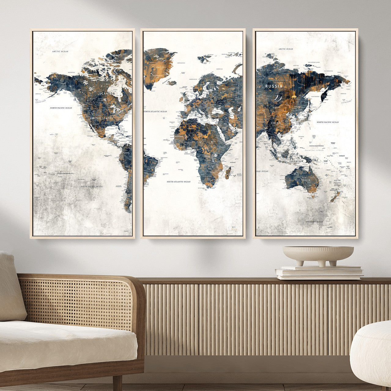 52451147-MGV-CV-36X24 - World Map Wall Art Canvas Print, Modern Decorative Framed Map Artwork Prints for Living Room, Office, Bedroom Wall Decor