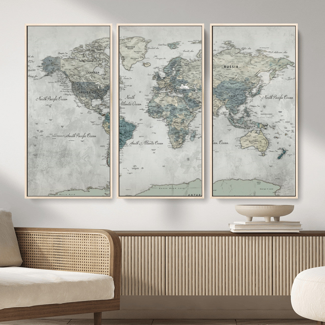 91132939-MGV-CV-36X24 - World Map Wall Art Canvas Print, Modern Decorative Framed Map Artwork Prints for Living Room, Office, Bedroom Wall Decor