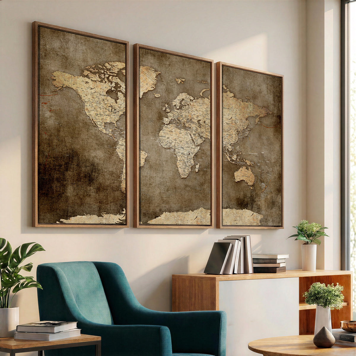 35847542-MGV-CV-36X24 - Dark Vintage World Map Canvas Wall Art Print, Antique Map