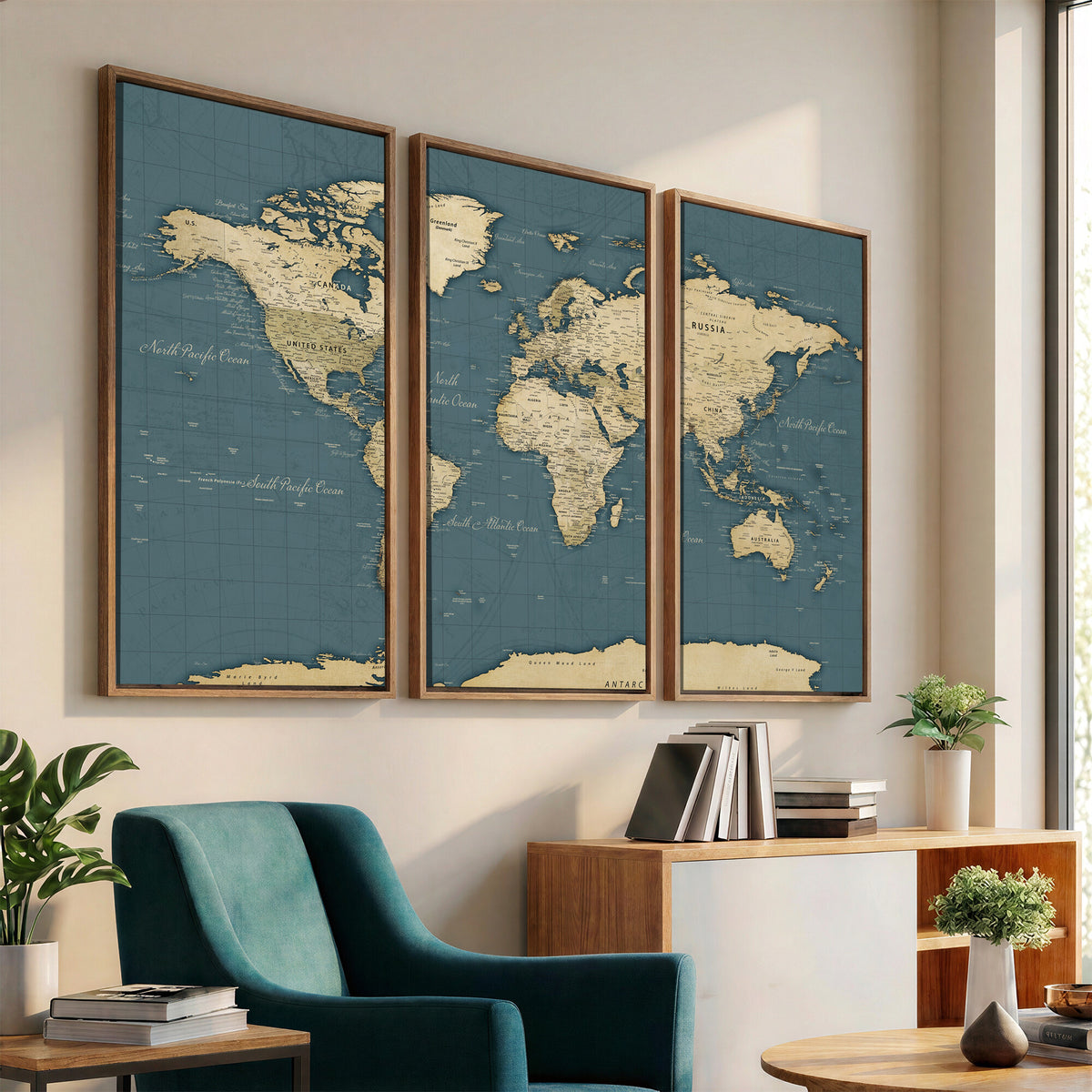 99599383-MGV-CV-36X24 - Minimal Vintage World Map Canvas Wall Art Print, Neutral
