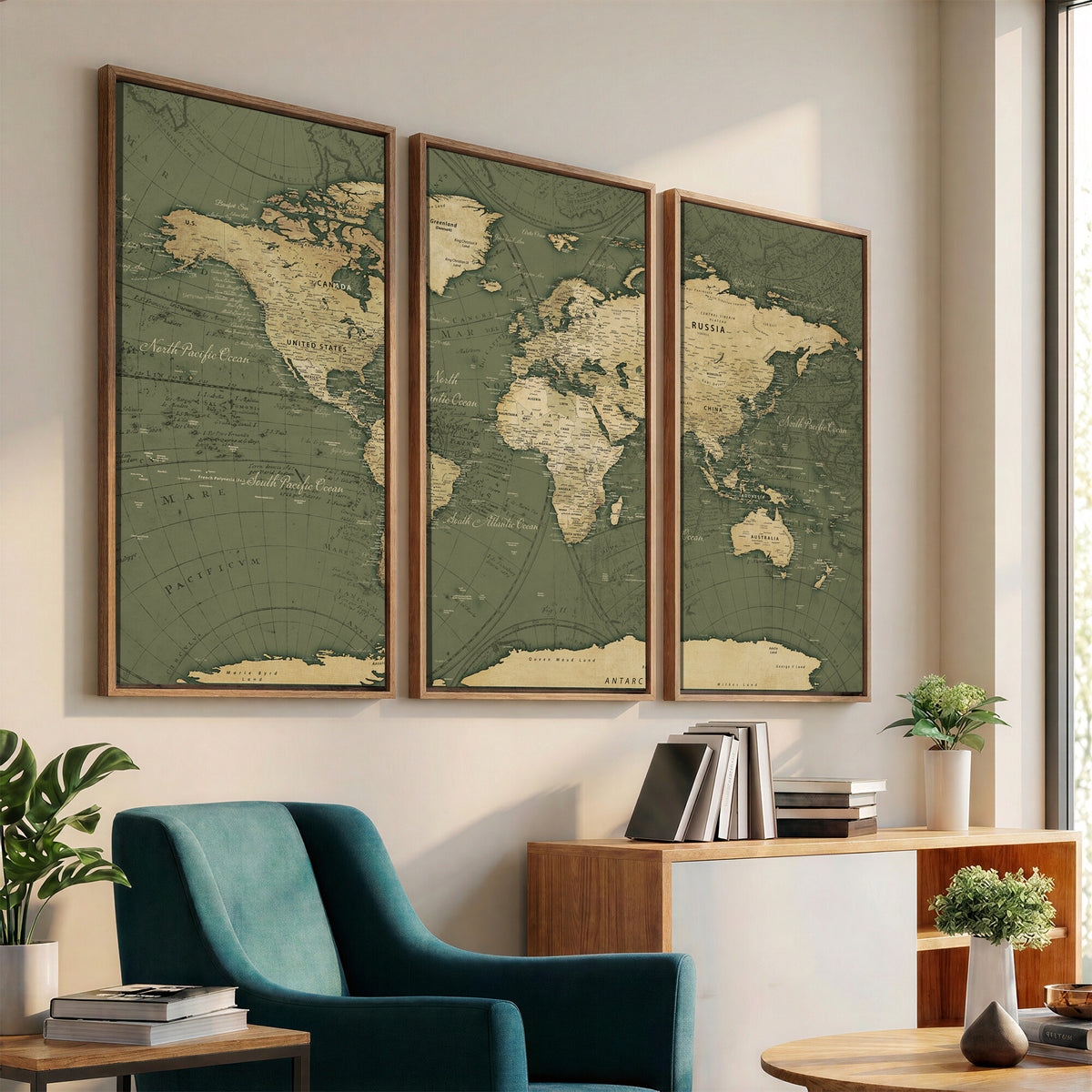 75846040-MGV-CV-36X24 - Large World Map Canvas Wall Art Print for Study Room Decor -