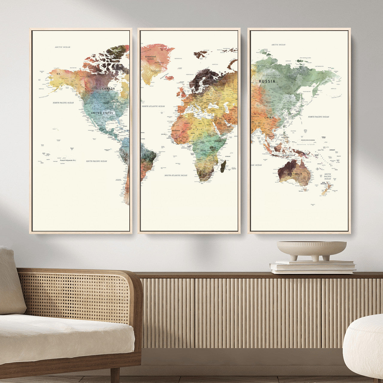 64206059-MGV-CV-36X24 - World Map Wall Art Canvas Print, Modern Decorative Framed Map Artwork Prints for Living Room, Office, Bedroom Wall Decor