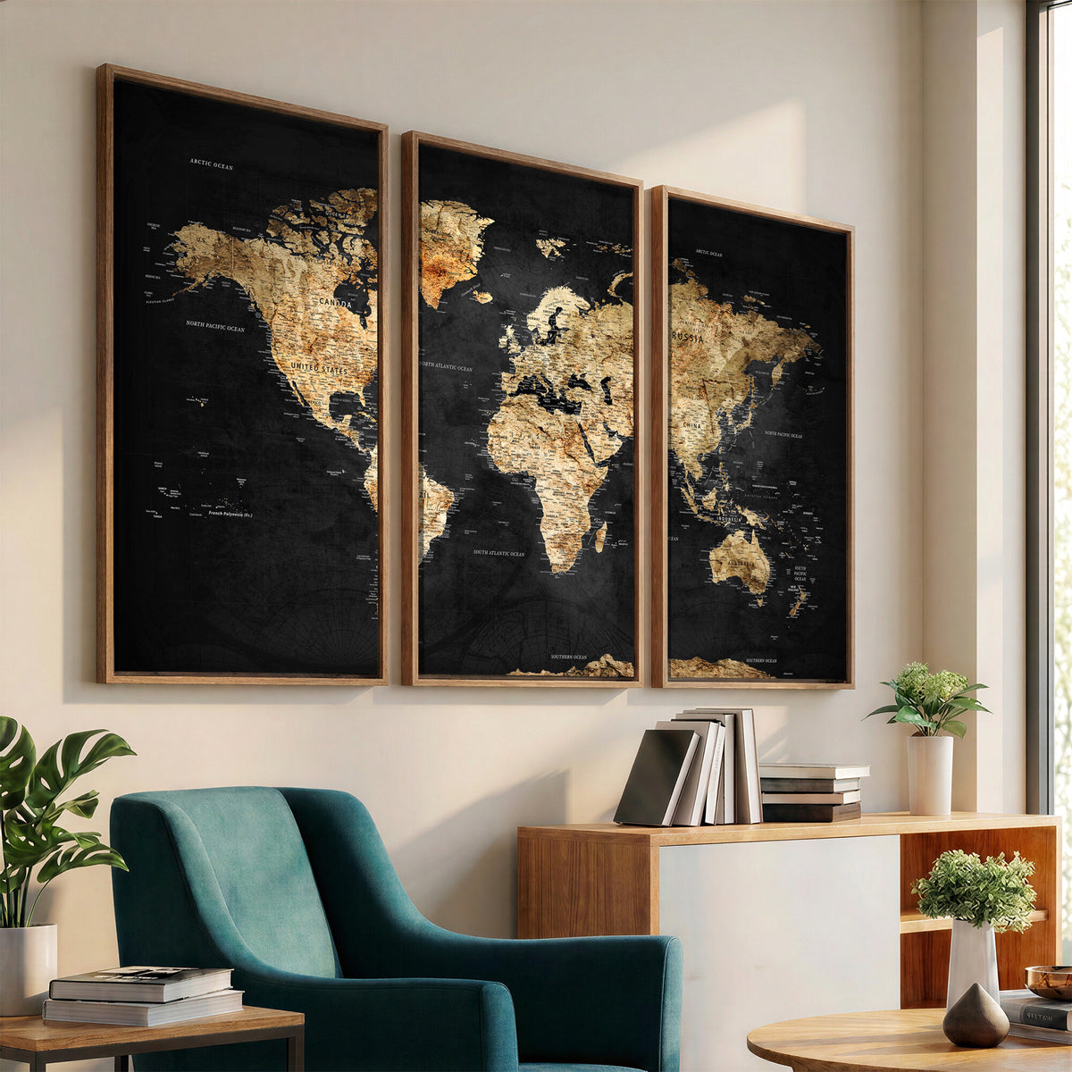 23568589-MGV-CV-36X24 - World Map Wall Art Canvas Print, Modern Decorative Framed Map Artwork Prints for Living Room, Office, Bedroom Wall Decor