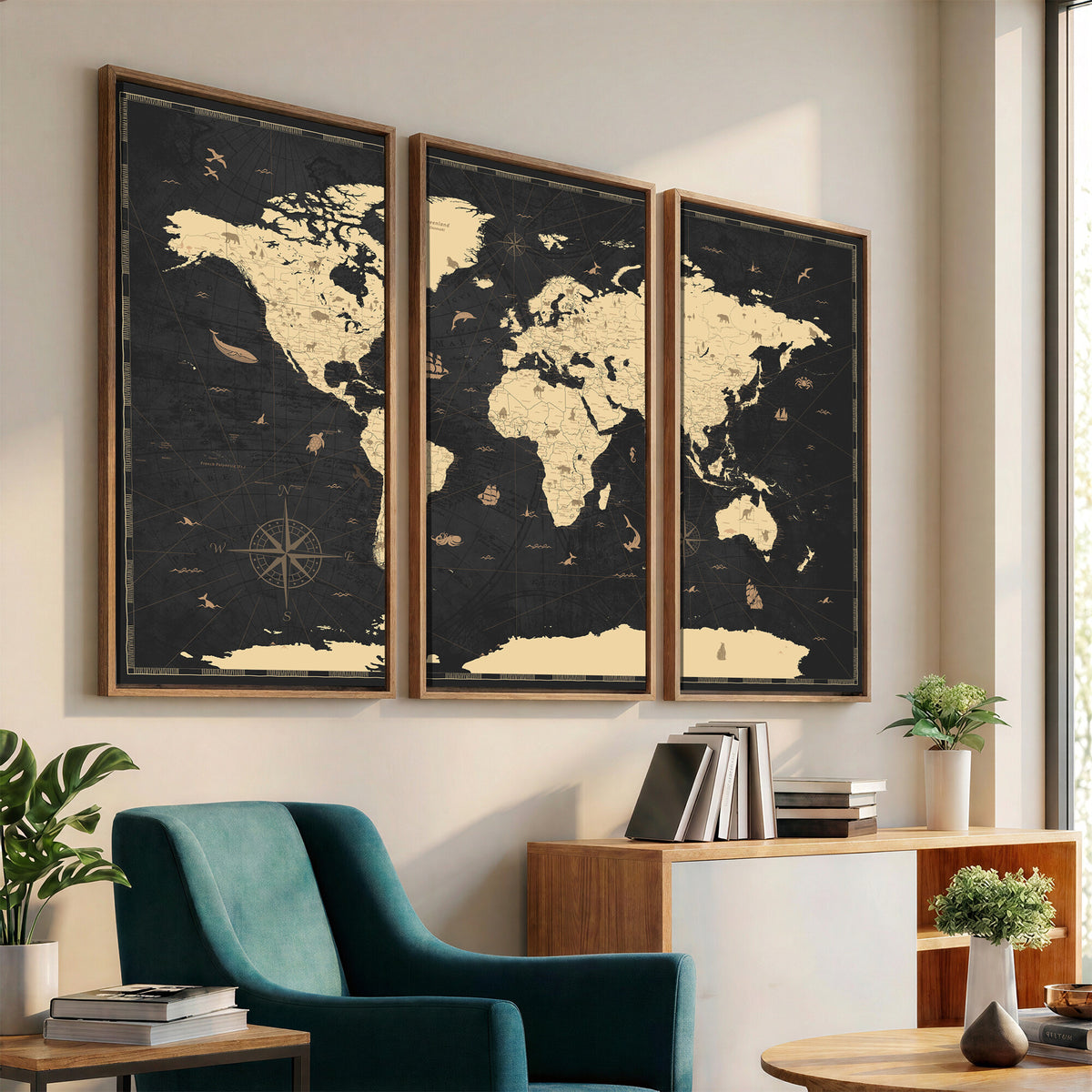 75220264-MGV-CV-36X24 - World Map Wall Art Canvas Print, Modern Decorative Framed Map Artwork Prints for Living Room, Office, Bedroom Wall Decor