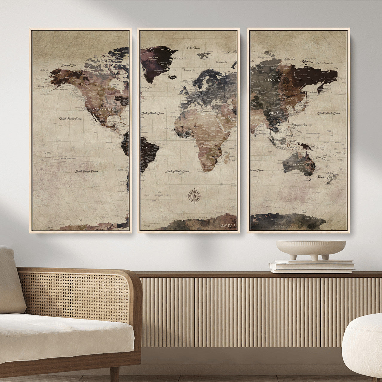 60560672-MGV-CV-36X24 - World Map Wall Art Canvas Print, Modern Decorative Framed Map Artwork Prints for Living Room, Office, Bedroom Wall Decor