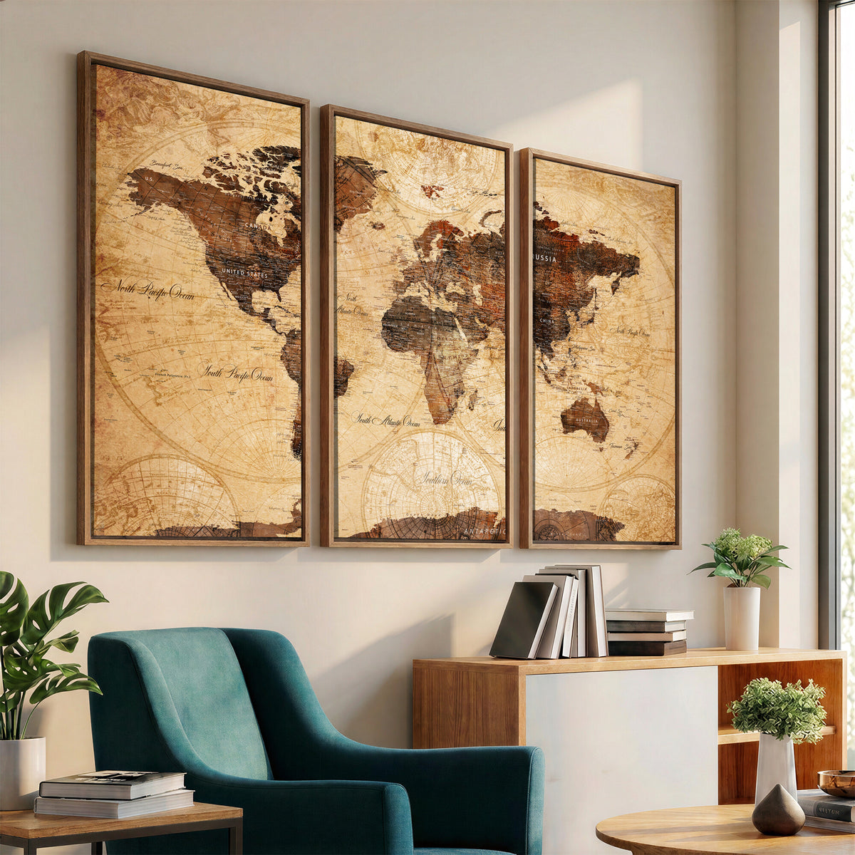 40760475-MGV-CV-36X24 - World Map Wall Art Canvas Print, Modern Decorative Framed Map Artwork Prints for Living Room, Office, Bedroom Wall Decor