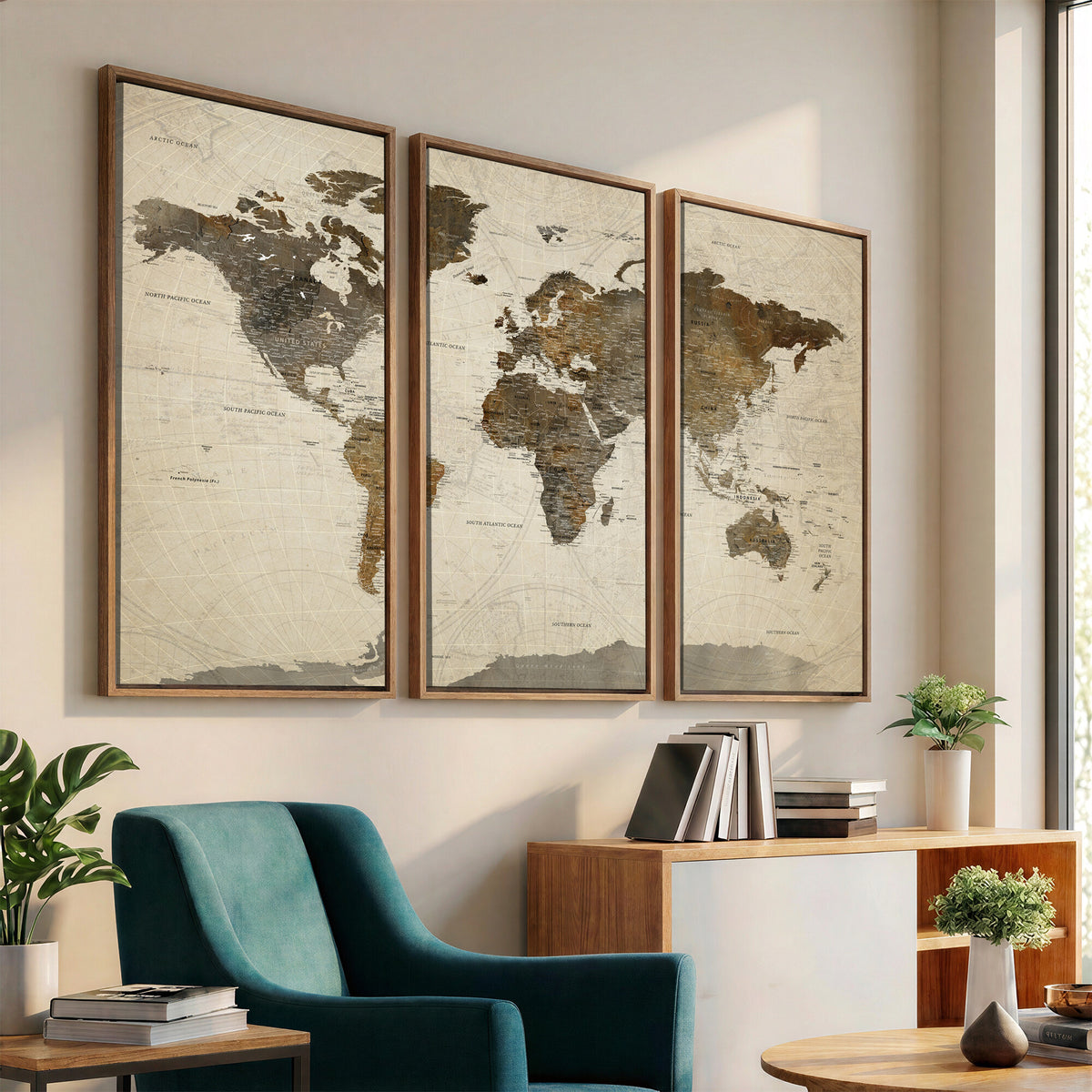 49623468-MGV-CV-36X24 - World Map Wall Art Canvas Print, Modern Decorative Framed Map Artwork Prints for Living Room, Office, Bedroom Wall Decor