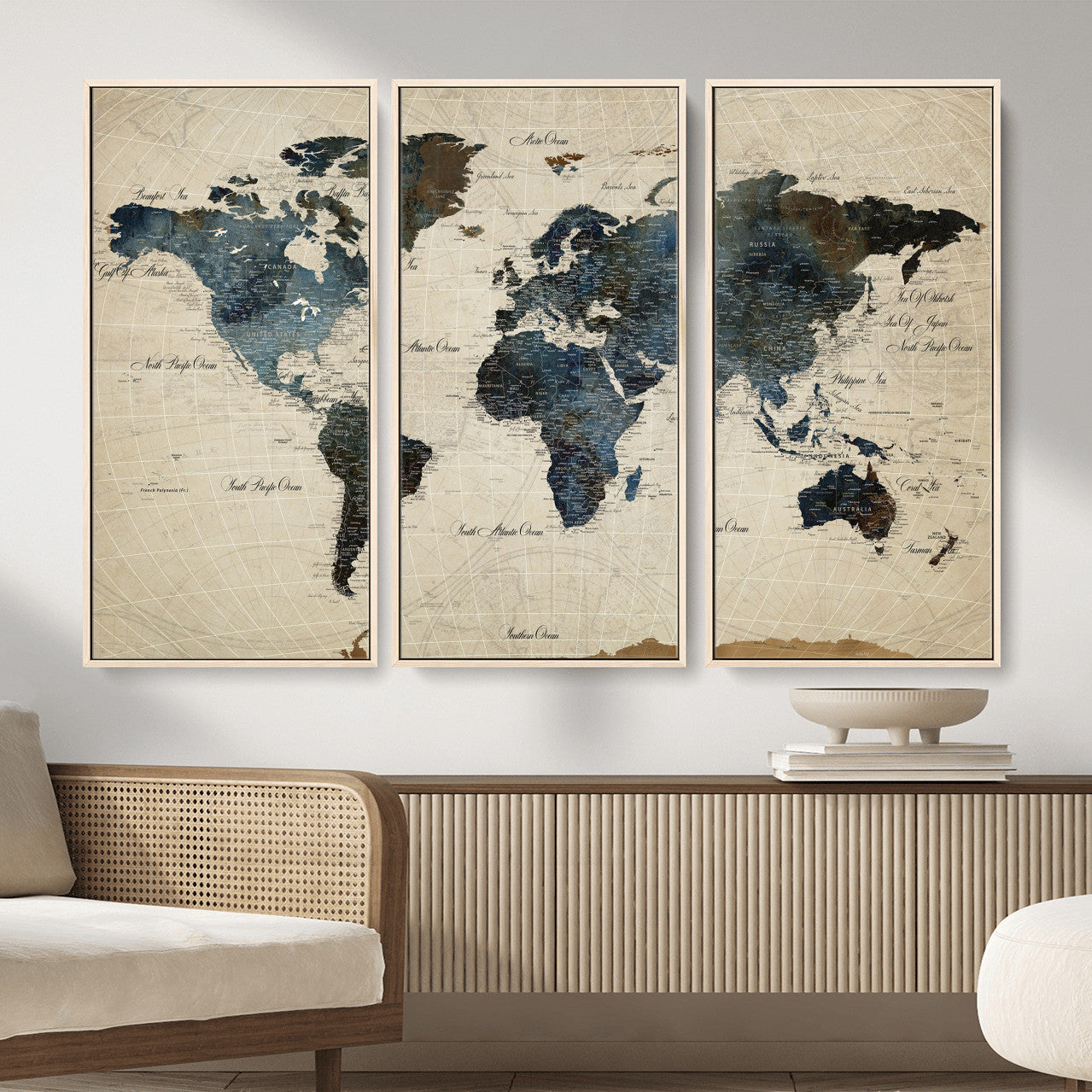 72927803-MGV-CV-36X24 - World Map Wall Art Canvas Print, Modern Decorative Framed Map Artwork Prints for Living Room, Office, Bedroom Wall Decor