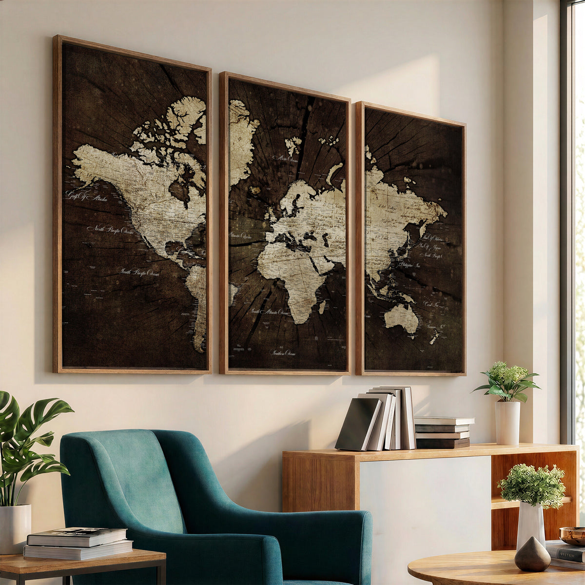 40991509-MGV-CV-36X24 - World Map Wall Art Canvas Print, Modern Decorative Framed Map Artwork Prints for Living Room, Office, Bedroom Wall Decor