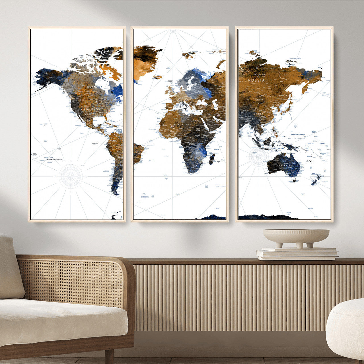 56364879-MGV-CV-36X24 - World Map Wall Art Canvas Print, Modern Decorative Framed Map Artwork Prints for Living Room, Office, Bedroom Wall Decor