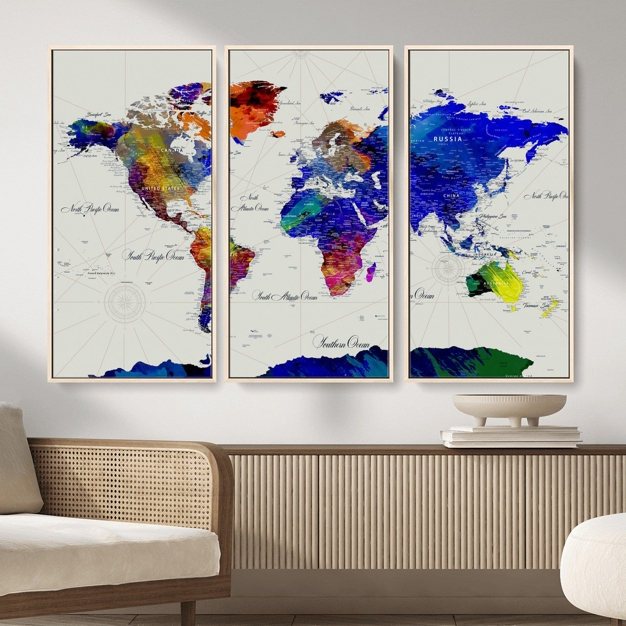 49670038-MGV-CV-36X24 - World Map Wall Art Canvas Print, Modern Decorative Framed Map Artwork Prints for Living Room, Office Decor
