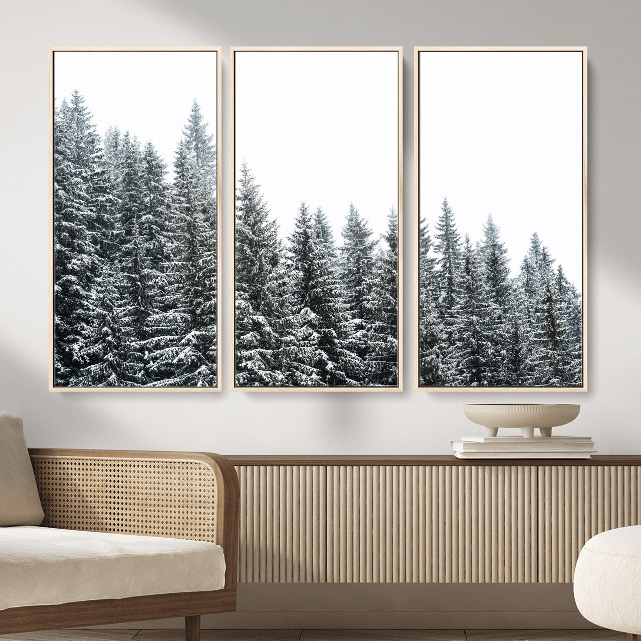 69566941-MGV-CV-36X24 - Misty Mountain Forest Canvas Print, Foggy Pine Trees Nature Wall Art, Framed Canvas Ready to Hang