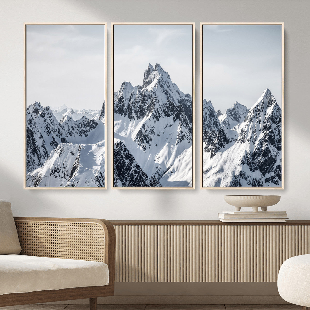 33126265-MGV-CV-36X24 - Snowy Mountain Range Canvas Print, Alpine Peaks Landscape Wall Art, Framed Canvas Ready to Hang