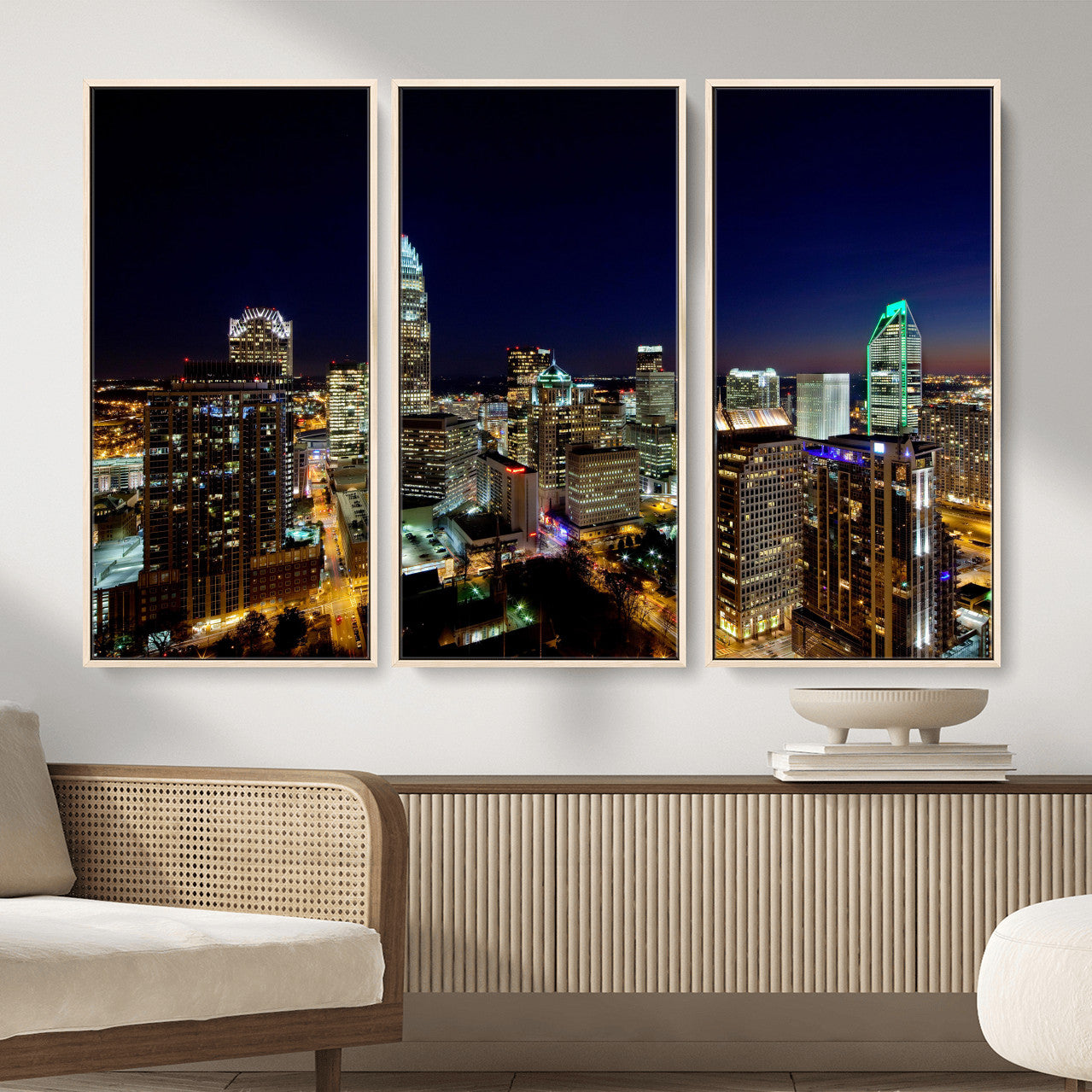 47163738-MGV-CV-36X24 - Atlanta Skyline Wall Art Canvas Print, Atlanta Downtown Night Cityscape Print for Modern Urban Wall Decor