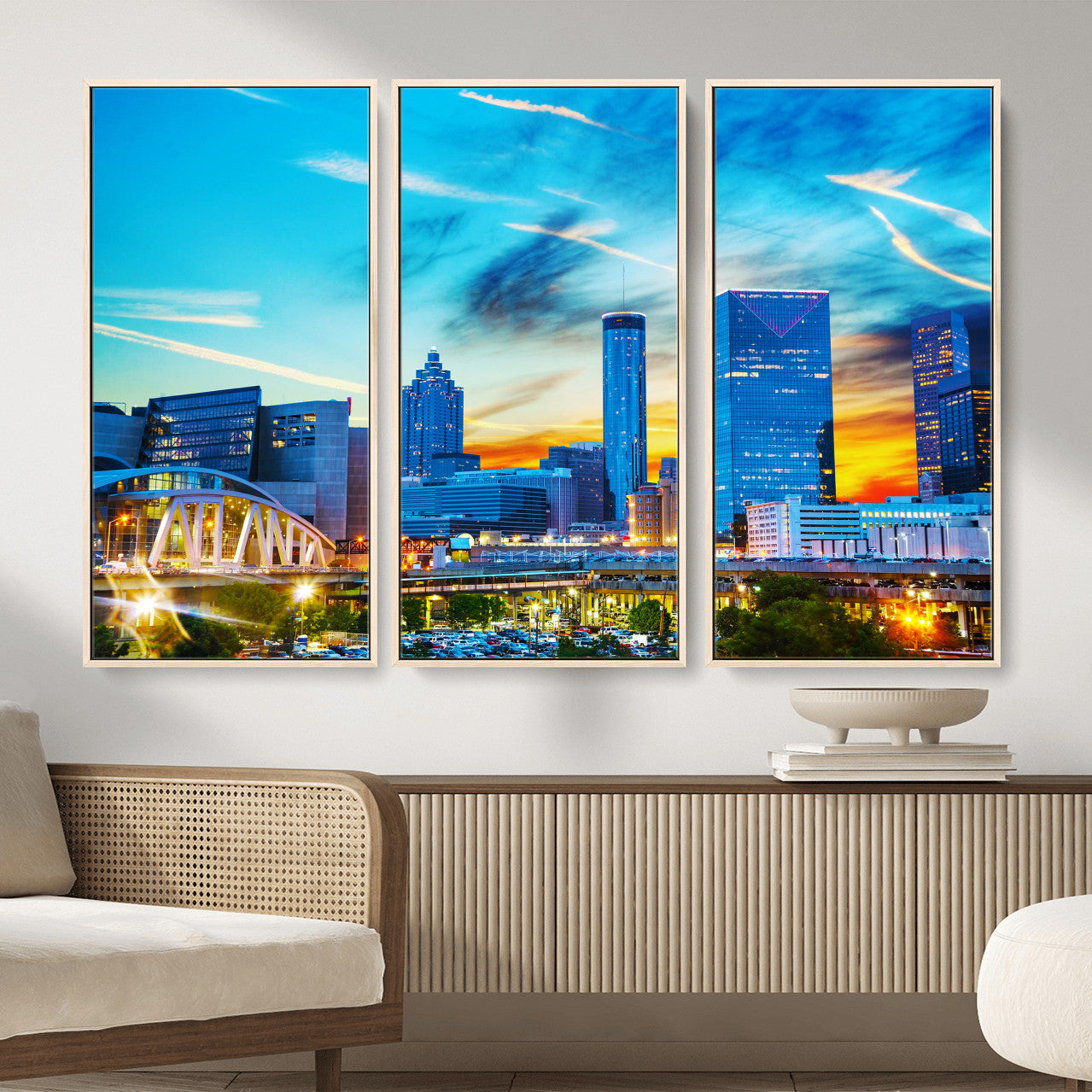 23097797-MGV-CV-36X24 - Atlanta Skyline Wall Art Canvas Print, Atlanta Downtown Night Cityscape Print for Modern Urban Wall Decor