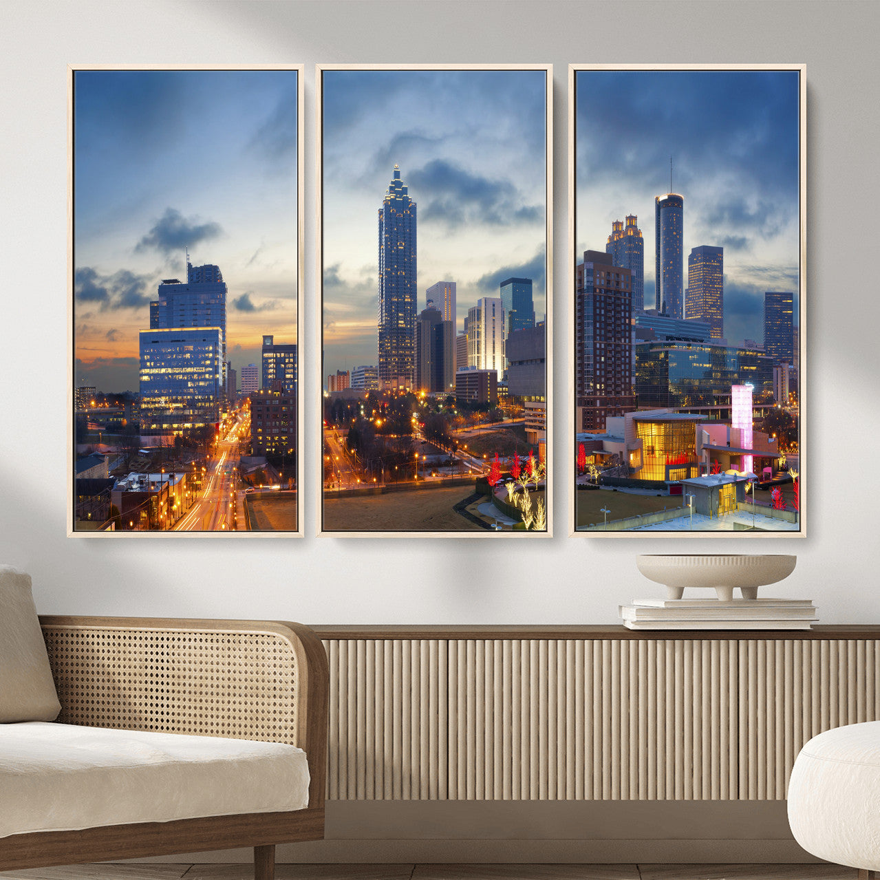 18461309-MGV-CV-36X24 - Atlanta Skyline Wall Art Canvas Print, Atlanta Downtown Night Cityscape Print for Modern Urban Wall Decor