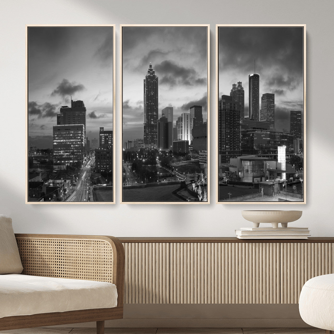 91959506-MGV-CV-36X24 - Atlanta Skyline Wall Art Canvas Print, Atlanta Downtown Night Cityscape Print for Modern Urban Wall Decor