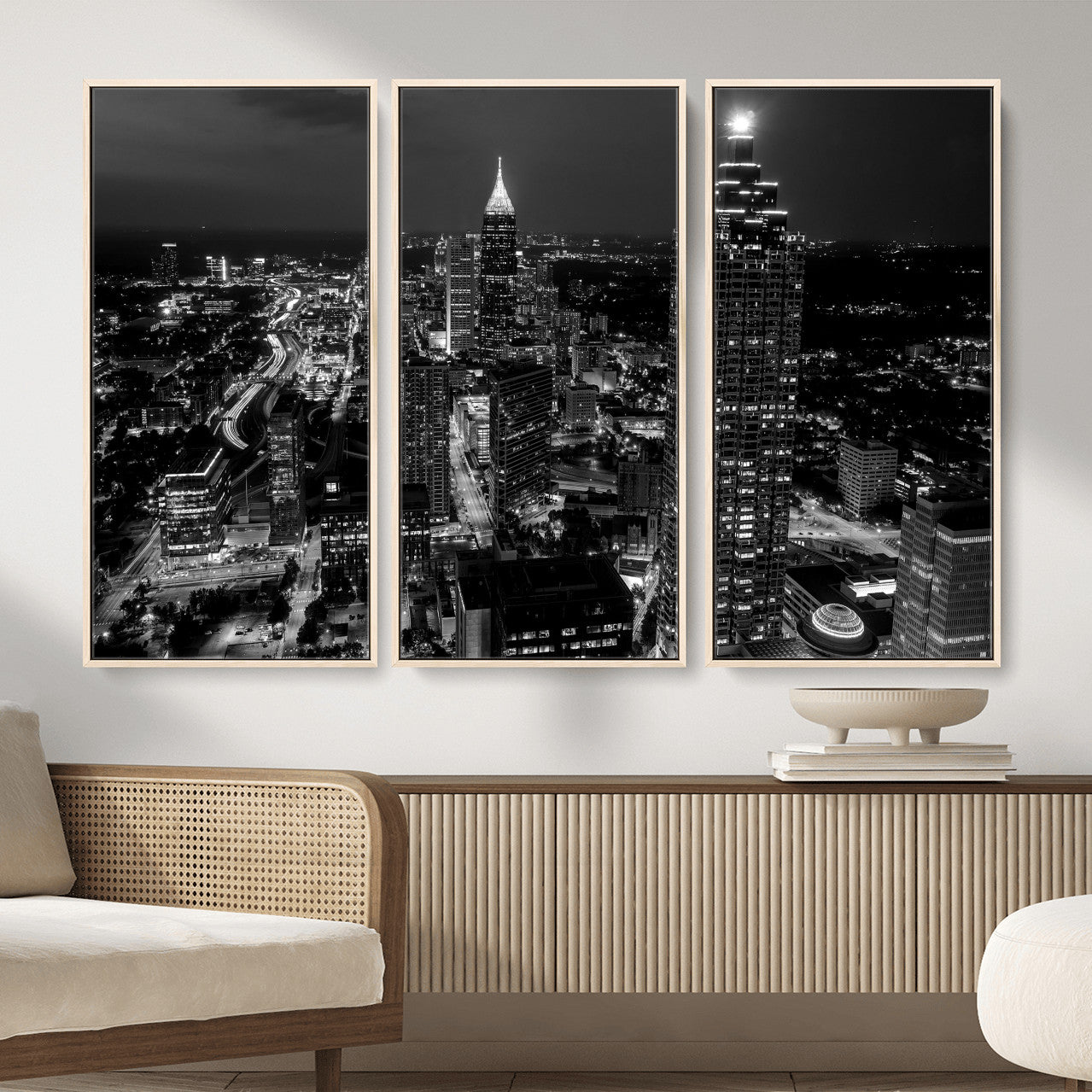 56773510-MGV-CV-36X24 - Atlanta Skyline Wall Art Canvas Print, Atlanta Downtown Night Cityscape Print for Modern Urban Wall Decor