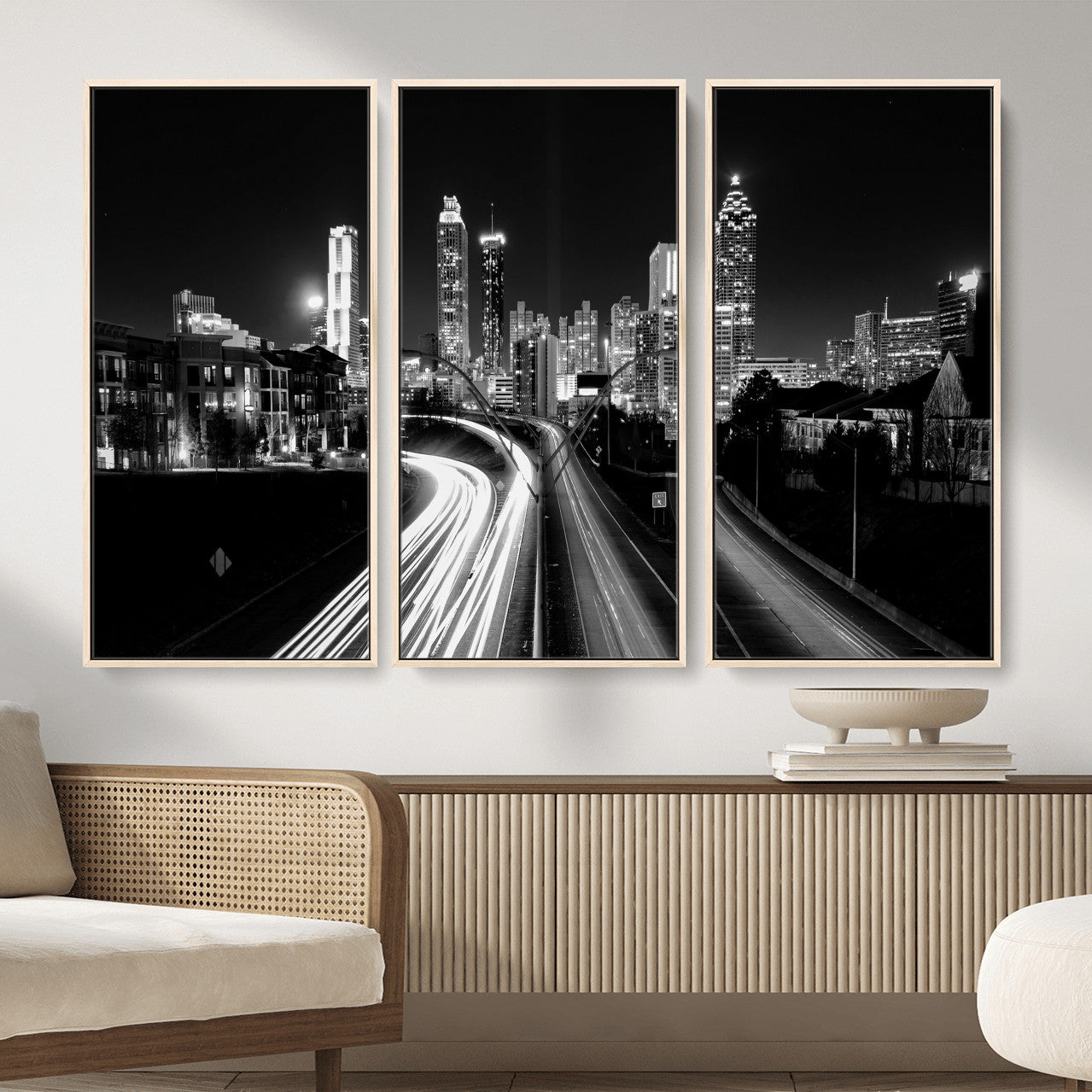 80330064-MGV-CV-36X24 - Atlanta Skyline Wall Art Canvas Print, Atlanta Downtown Night Cityscape Print for Modern Urban Wall Decor