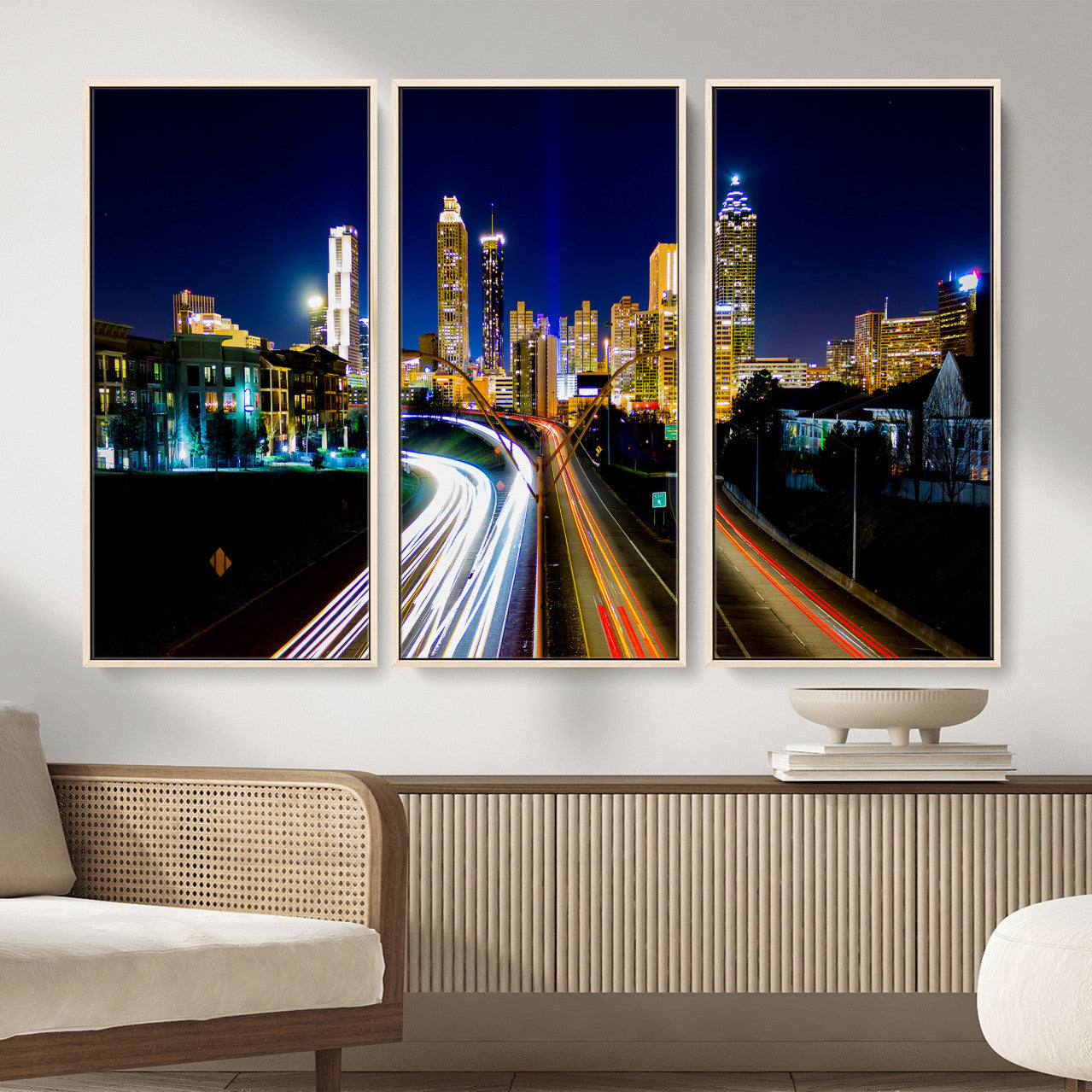 12967464-MGV-CV-36X24 - Atlanta Skyline Wall Art Canvas Print, Atlanta Downtown Night Cityscape Print for Modern Urban Wall Decor