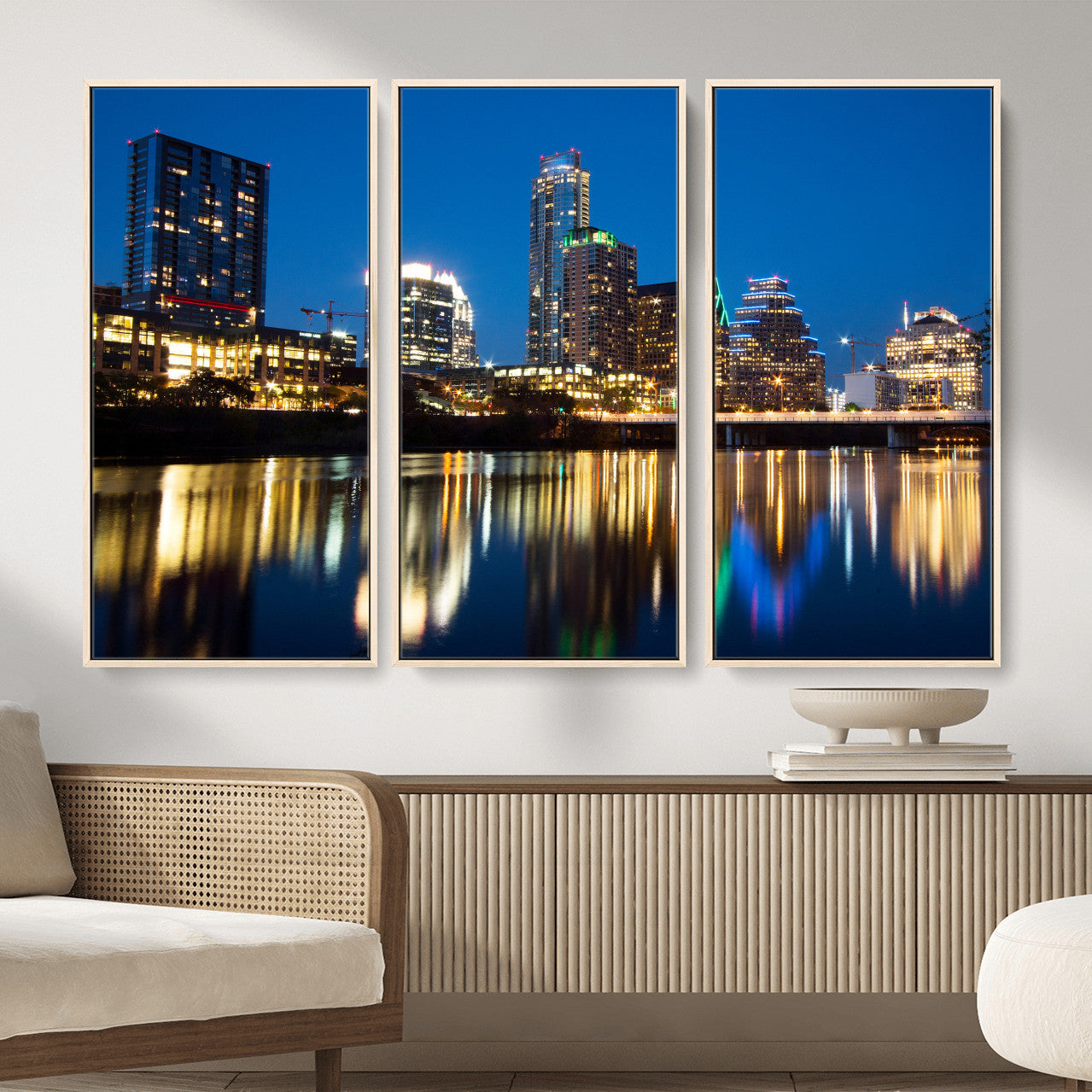 21916206-MGV-CV-36X24 - Austin Skyline Wall Art Canvas Print, Austin Downtown Night Cityscape Print for Modern Urban Wall Decor