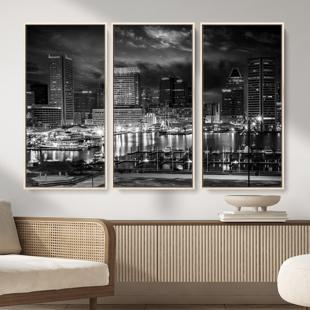 79755655-MGV-CV-36X24 - Baltimore Skyline Wall Art Canvas Print, Baltimore Downtown Night Cityscape Print for Modern Urban Wall Decor