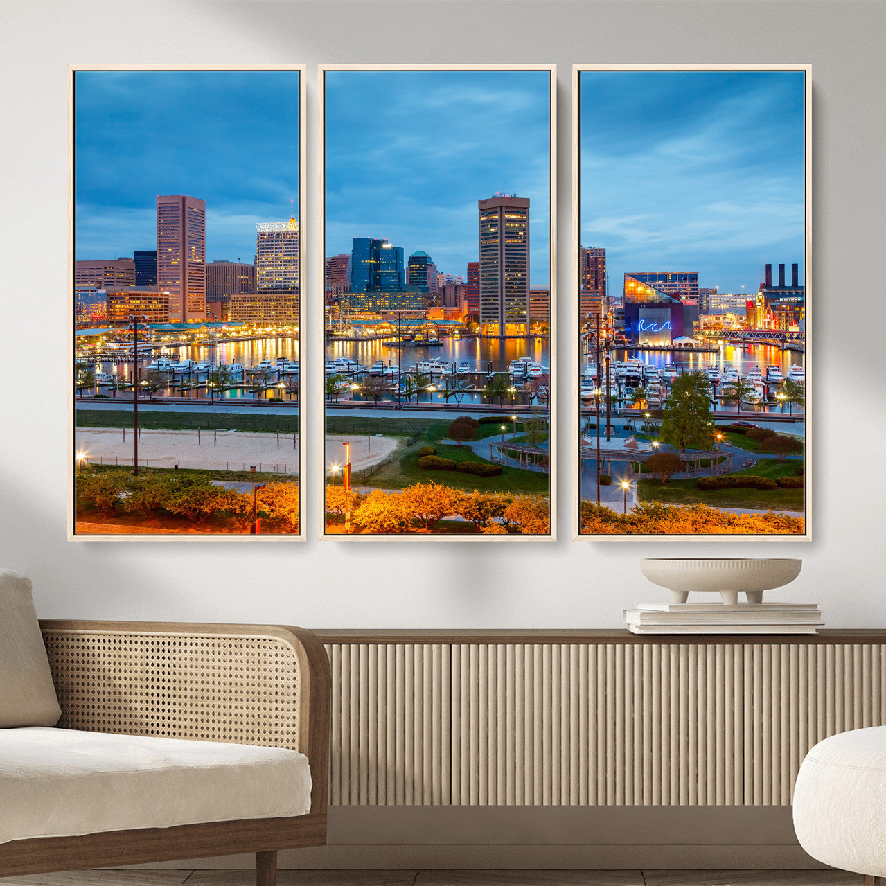 78635089-MGV-CV-36X24 - Baltimore Skyline Wall Art Canvas Print, Baltimore Downtown Night Cityscape Print for Modern Urban Wall Decor