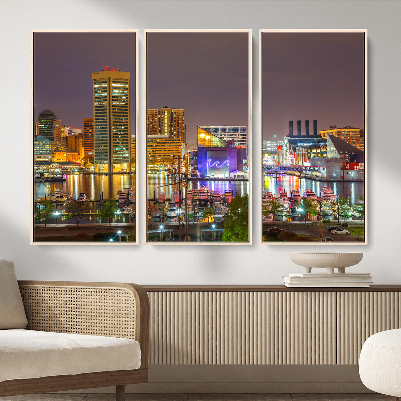 42654823-MGV-CV-36X24 - Baltimore Skyline Wall Art Canvas Print, Baltimore Downtown Night Cityscape Print for Modern Urban Wall Decor