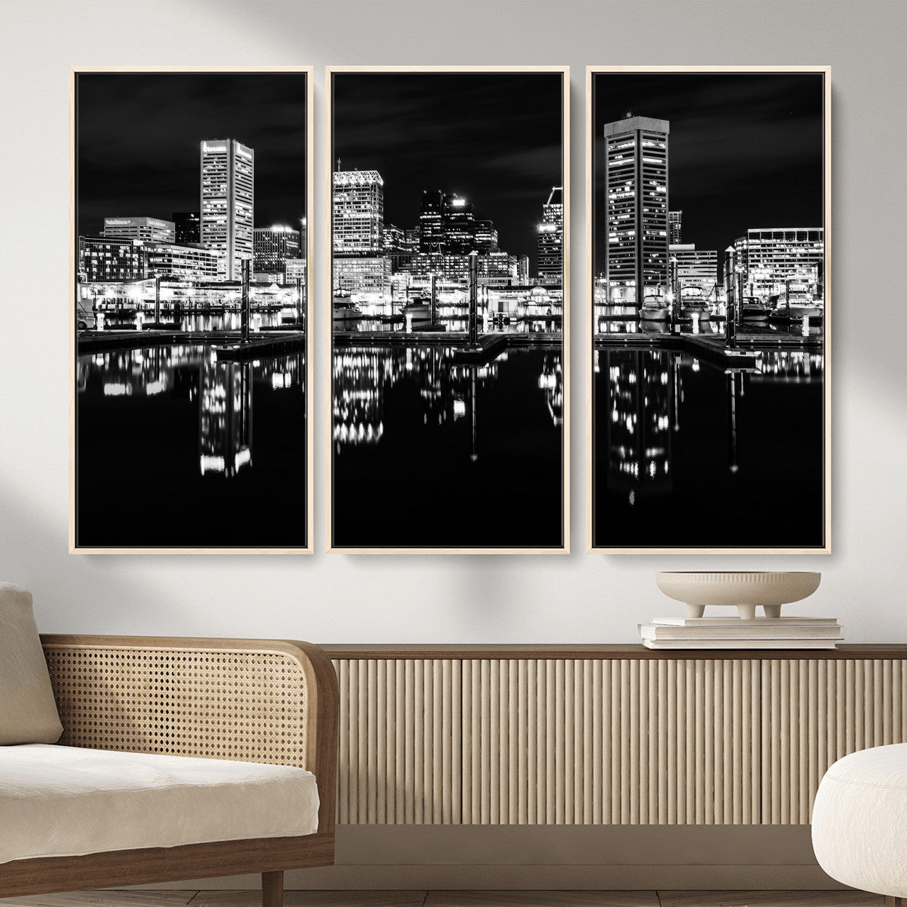 69187681-MGV-CV-36X24 - Baltimore Skyline Wall Art Canvas Print, Baltimore Downtown Night Cityscape Print for Modern Urban Wall Decor