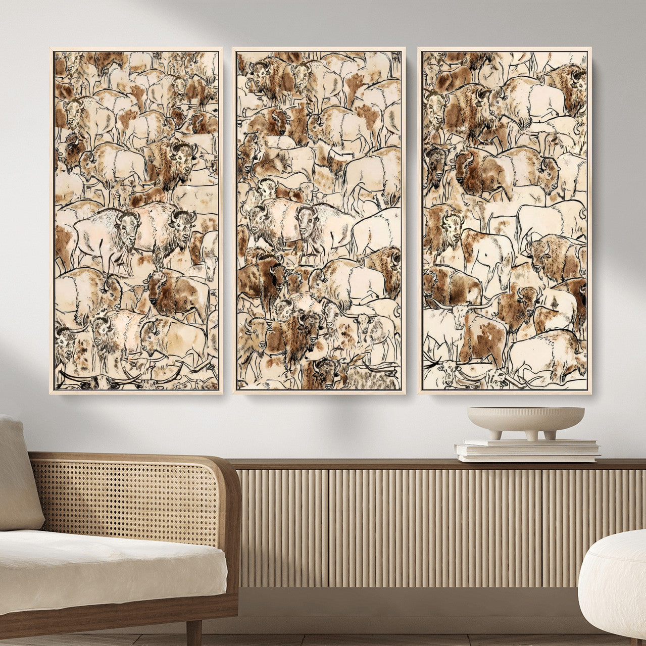50142019-MGV-CV-36X24 - Farmhouse Animals Wall Art Canvas Print - Abstract Farm Animal Drawing Mid-Century Wall Art for Cabin Decor