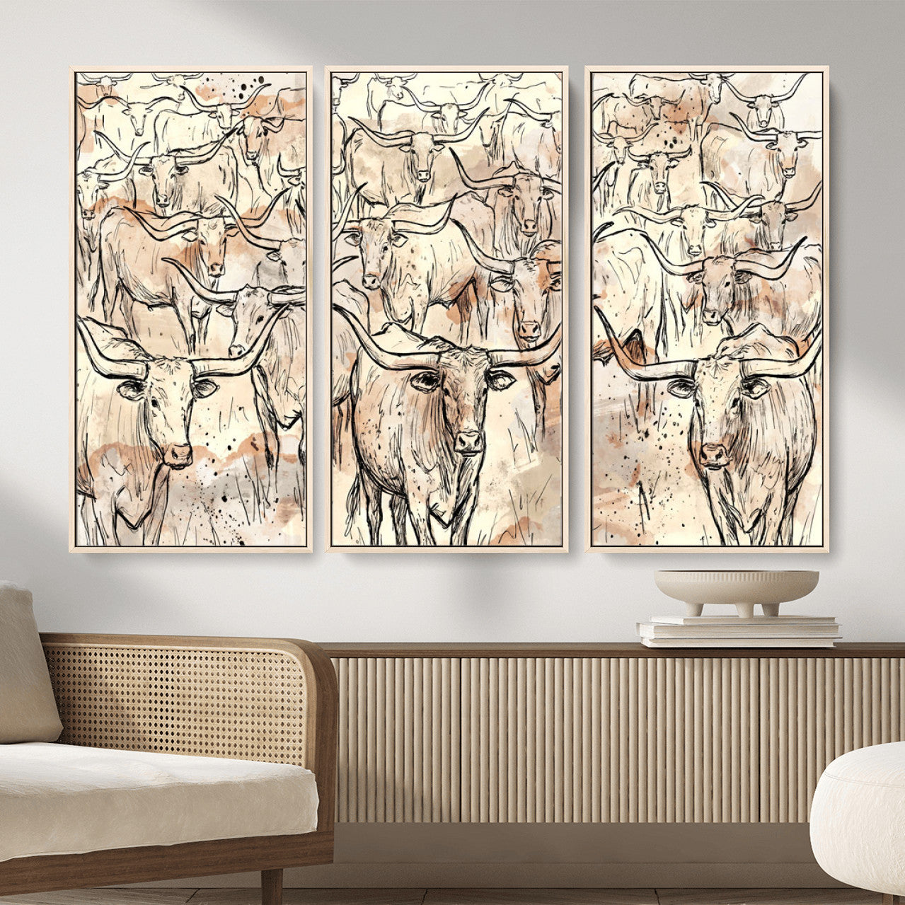 94055403-MGV-CV-36X24 - Farmhouse Animals Wall Art Canvas Print - Abstract Farm Animal Drawing Mid-Century Wall Art for Cabin Decor