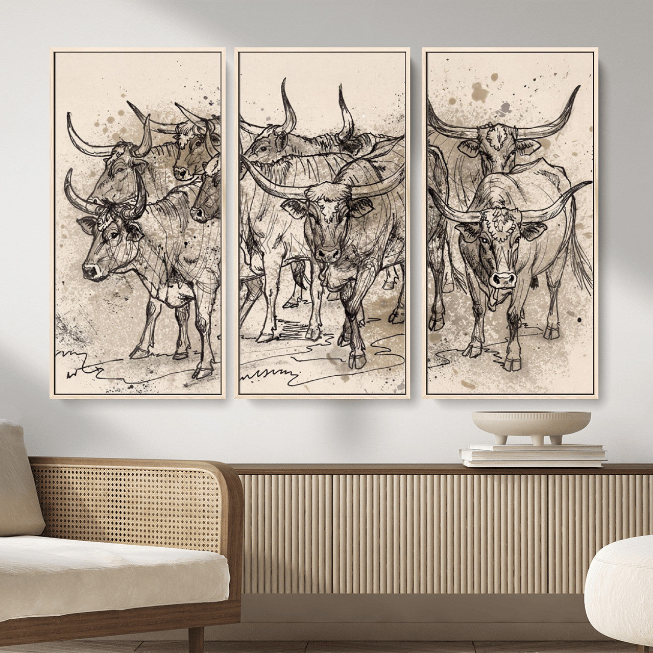74232558-MGV-CV-36X24 - Farmhouse Animals Wall Art Canvas Print - Abstract Farm Animal Drawing Mid-Century Wall Art for Cabin Decor