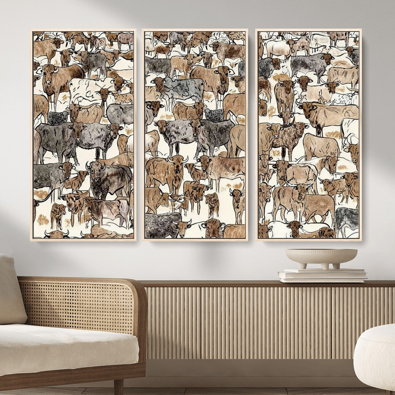 76902119-MGV-CV-36X24 - Farmhouse Animals Wall Art Canvas Print - Abstract Farm Animal Drawing Mid-Century Wall Art for Cabin Decor