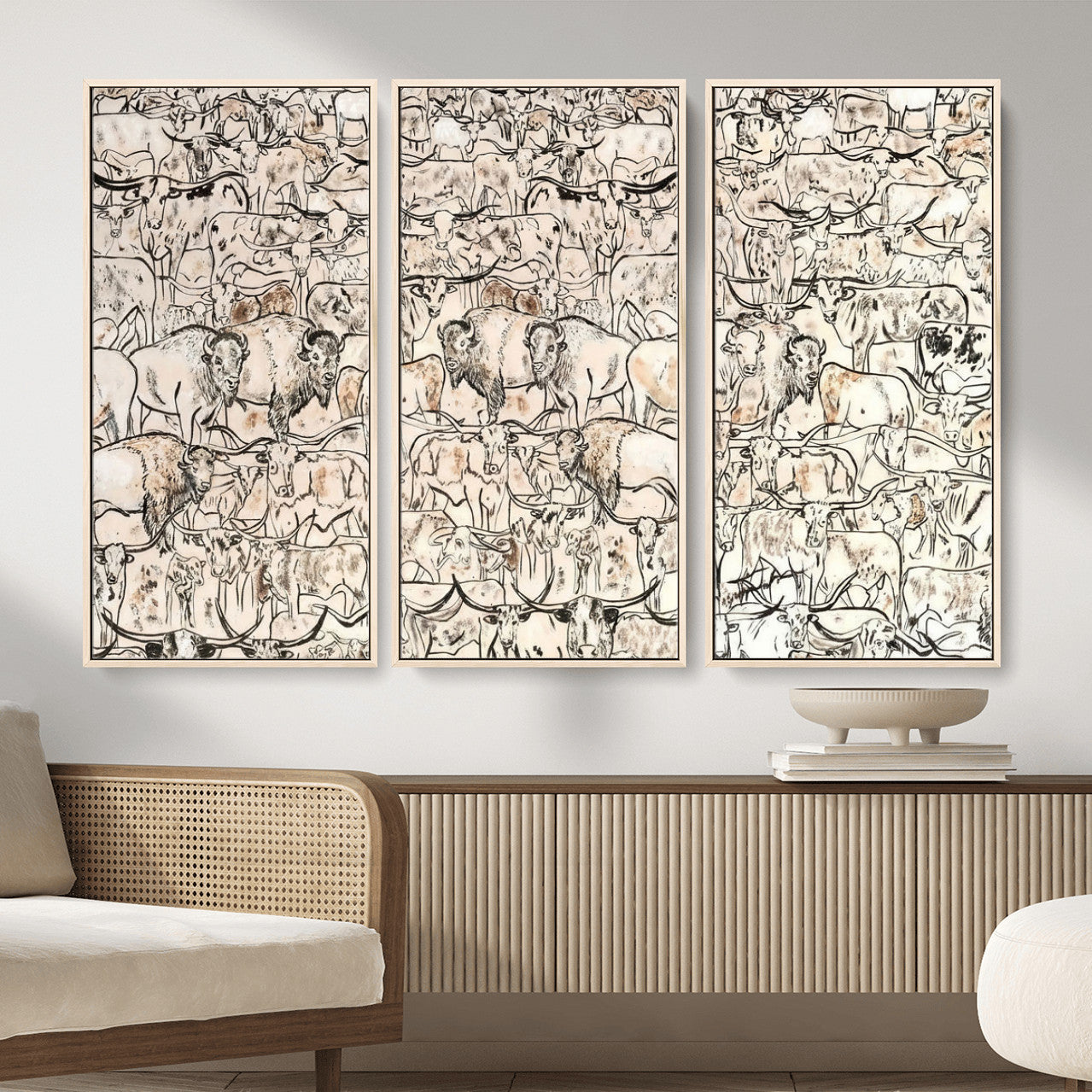 36925875-MGV-CV-36X24 - Farmhouse Animals Wall Art Canvas Print - Abstract Farm Animal Drawing Mid-Century Wall Art for Cabin Decor