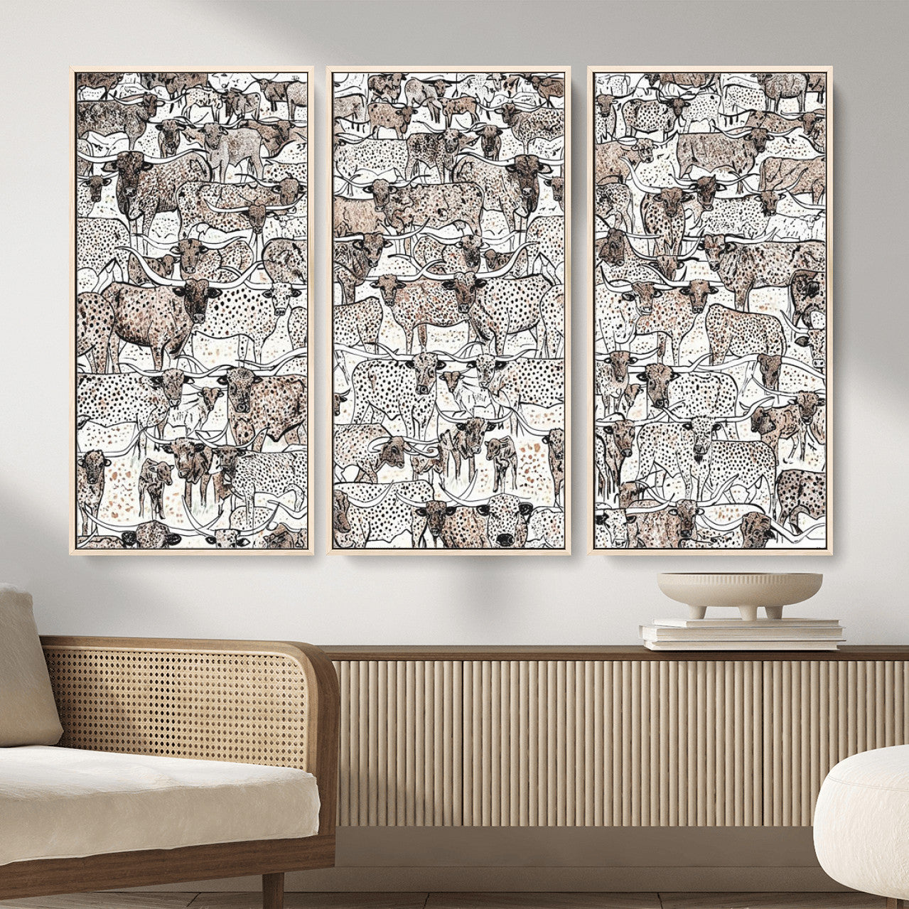 49200255-MGV-CV-36X24 - Farmhouse Animals Wall Art Canvas Print - Abstract Farm Animal Drawing Mid-Century Wall Art for Cabin Decor