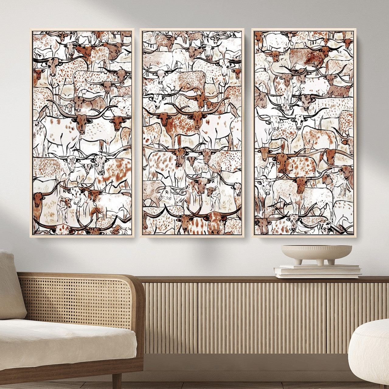 71869761-MGV-CV-36X24 - Farmhouse Animals Wall Art Canvas Print - Abstract Farm Animal Drawing Mid-Century Wall Art for Cabin Decor