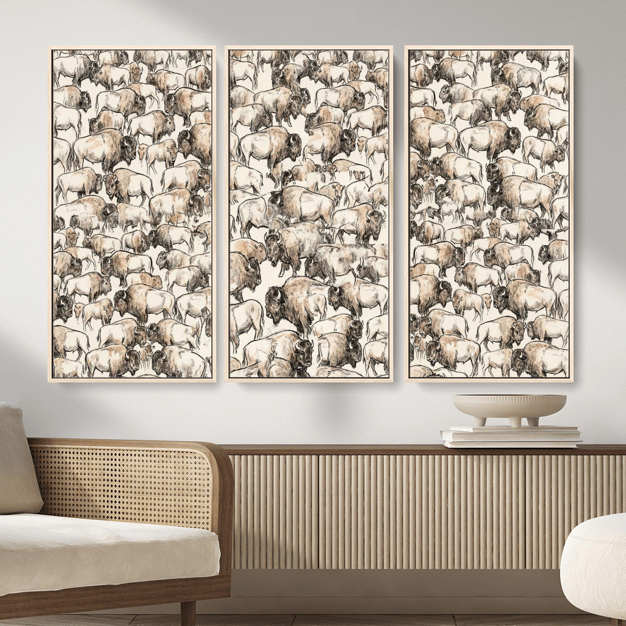 77502929-MGV-CV-36X24 - Farmhouse Animals Wall Art Canvas Print - Abstract Farm Animal Drawing Mid-Century Wall Art for Cabin Decor