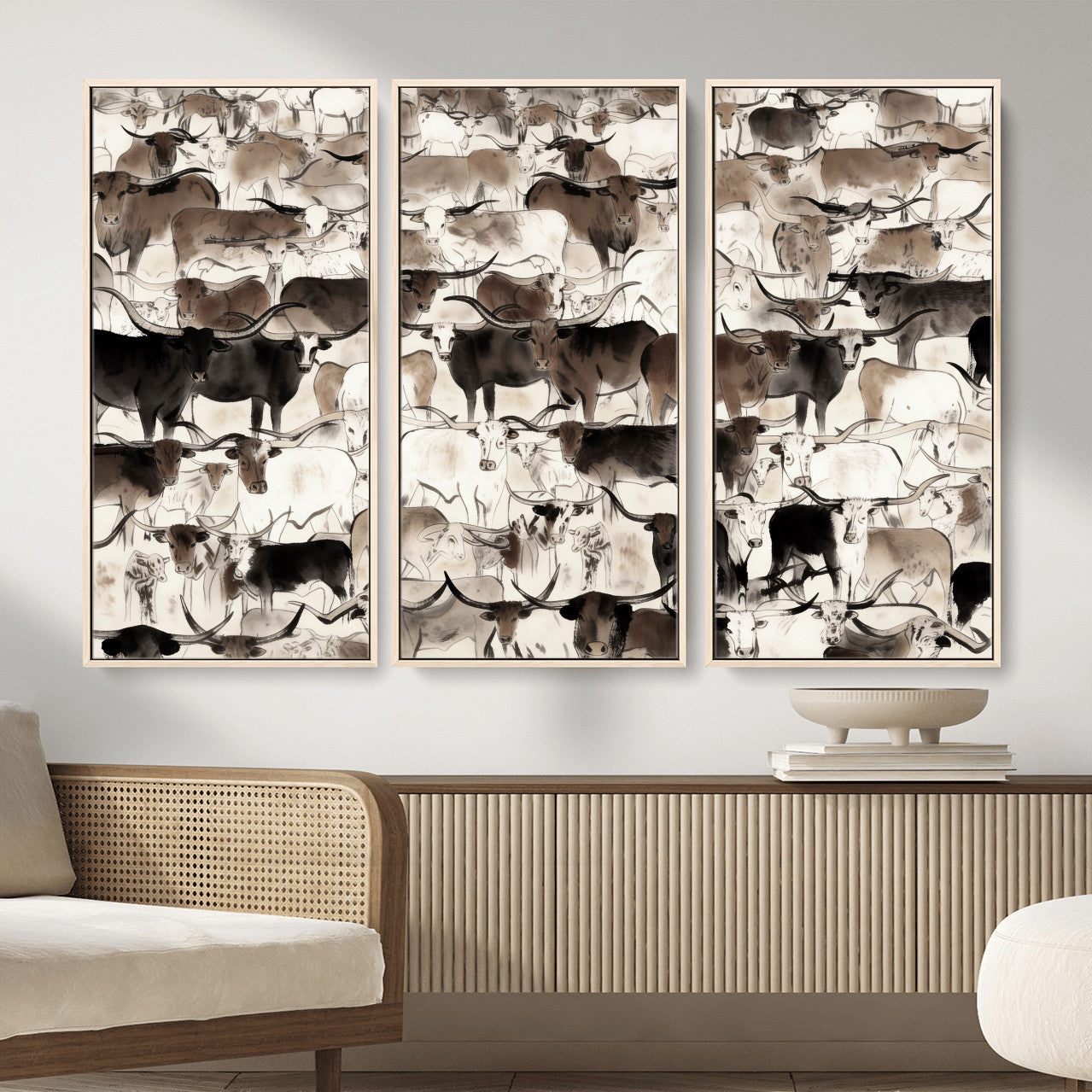 46084312-MGV-CV-36X24 - Farmhouse Animals Wall Art Canvas Print - Abstract Farm Animal Drawing Mid-Century Wall Art for Cabin Decor