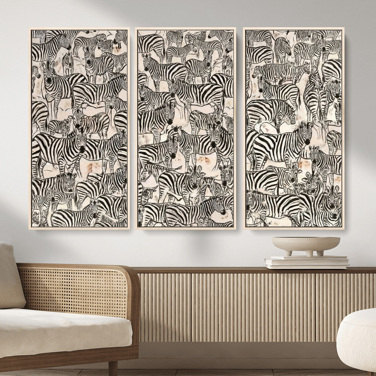 76453377-MGV-CV-36X24 - Farmhouse Animals Wall Art Canvas Print - Abstract Farm Animal Drawing Mid-Century Wall Art for Cabin Decor