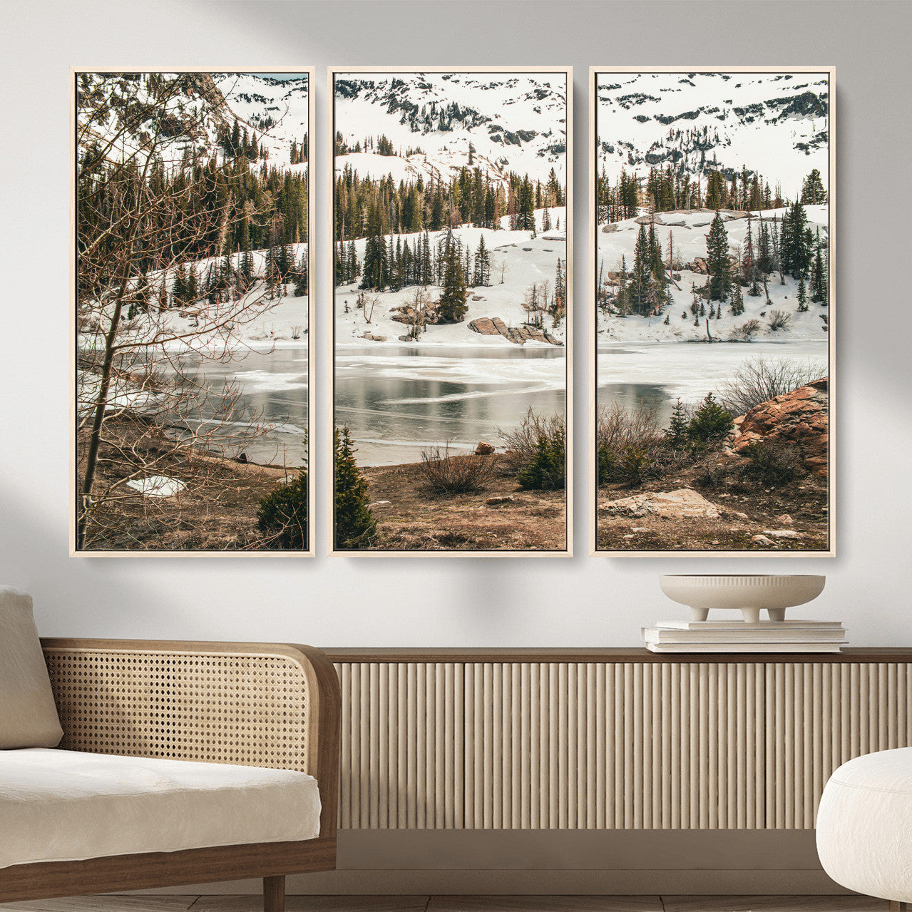 10336249-MGV-CV-36X24 - Snowy Mountain Landscape Wall Art Canvas Print, Alpine Pine Forest Winter Nature Wall Decor for Living Room and Office