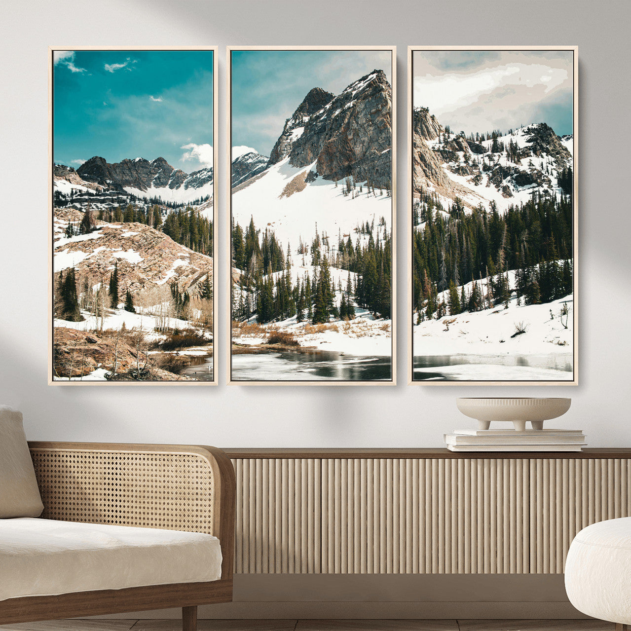 56837070-MGV-CV-36X24 - Snowy Mountain Landscape Wall Art Canvas Print, Alpine Pine Forest Winter Nature Wall Decor for Living Room and Office