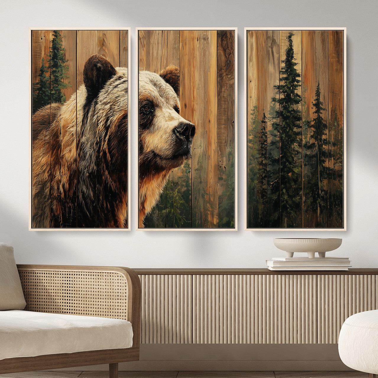 75645180-MGV-CV-36X24 - Grizzly Bear Wall Art Canvas Print, Rustic Wildlife Bear Artwork, Forest Animal Painting, Cabin Lodge Nature Wall Decor