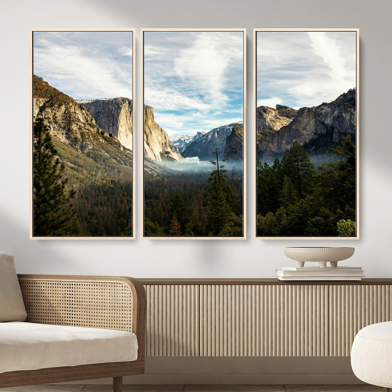 15089394-MGV-CV-36X24 - Yosemite Valley Mountain Landscape Wall Art Canvas Print, Granite Cliff Forest Valley Canvas Print, California National Park Scenic Art Printing