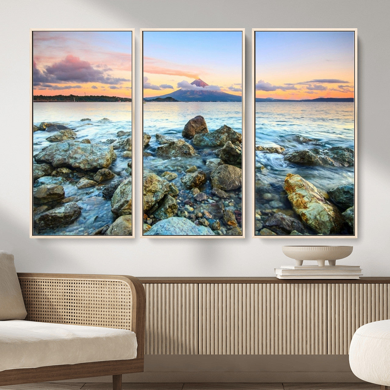 46869511-MGV-CV-36X24 - Mayon Volcano Seascape Landscape Wall Art Canvas Print, Tropical Ocean Shore Mountain Canvas Print, Philippines Coastal Scenic Art Printing