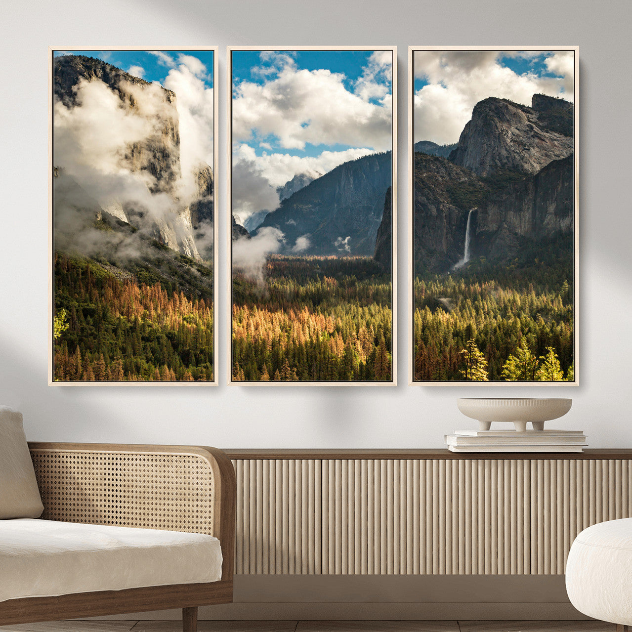 18271001-MGV-CV-36X24 - Yosemite Valley River Landscape Wall Art Canvas Print, Granite Cliffs Forest River Canvas Print, California National Park Moody Scenic Art Printi